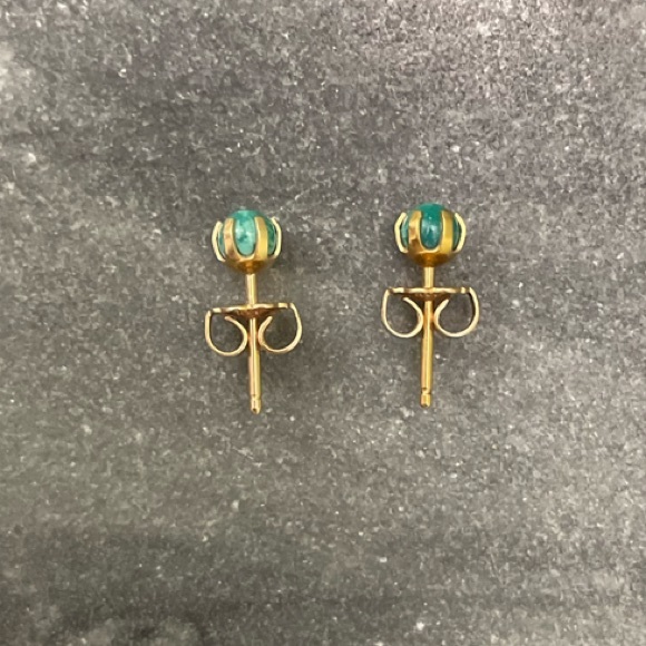14k Gold Turquoise Stud Earrings - Picture 3 of 13
